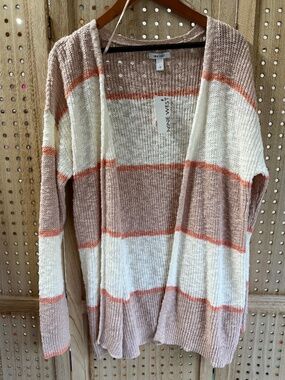 NWT Nine West Striped Cardigan Soft Lightweight Neutral Cozy Sweater L